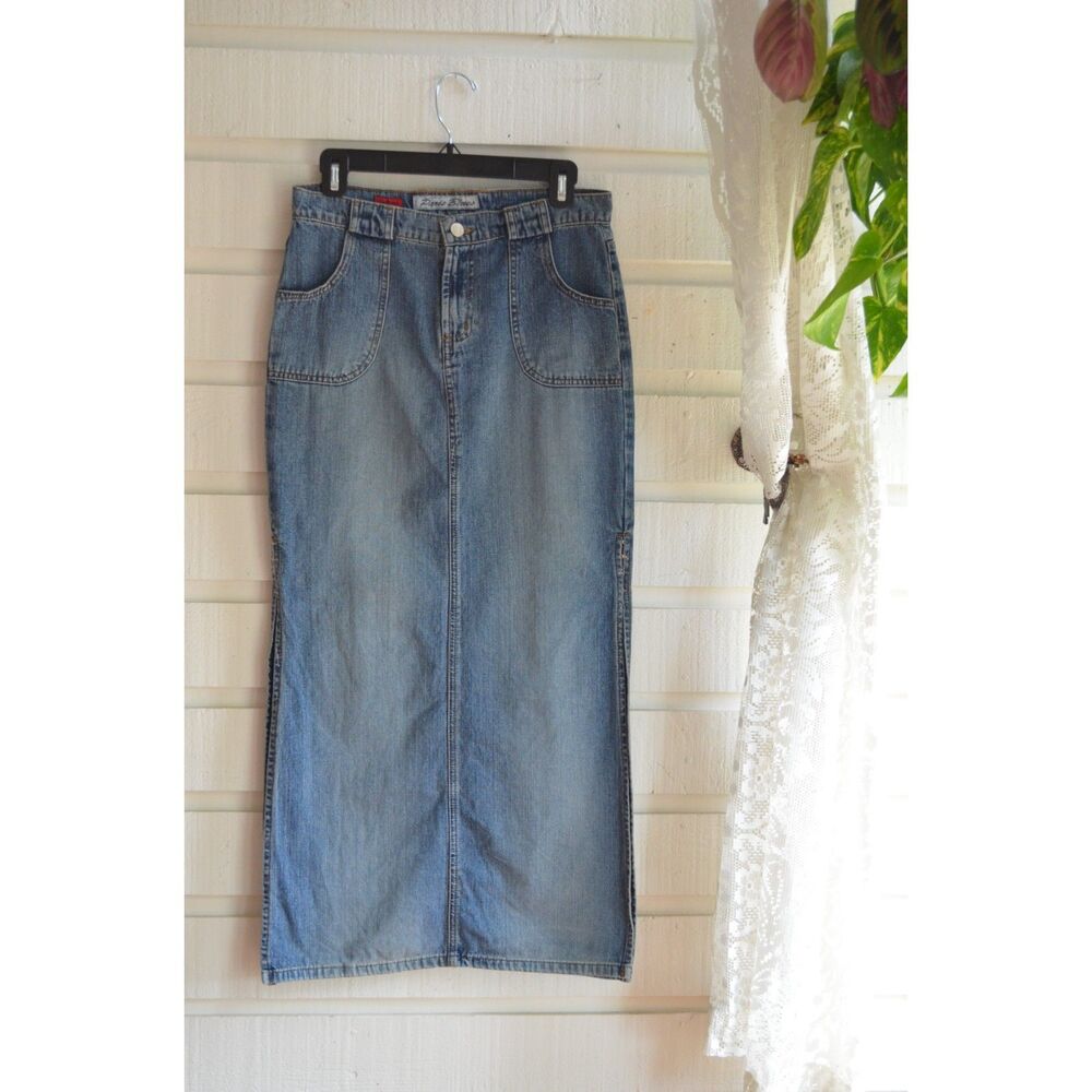 Vintage Paris Blues Soulmate Denim Maxi Skirt 90's Y2K Boho Grunge 100% Cotton-5